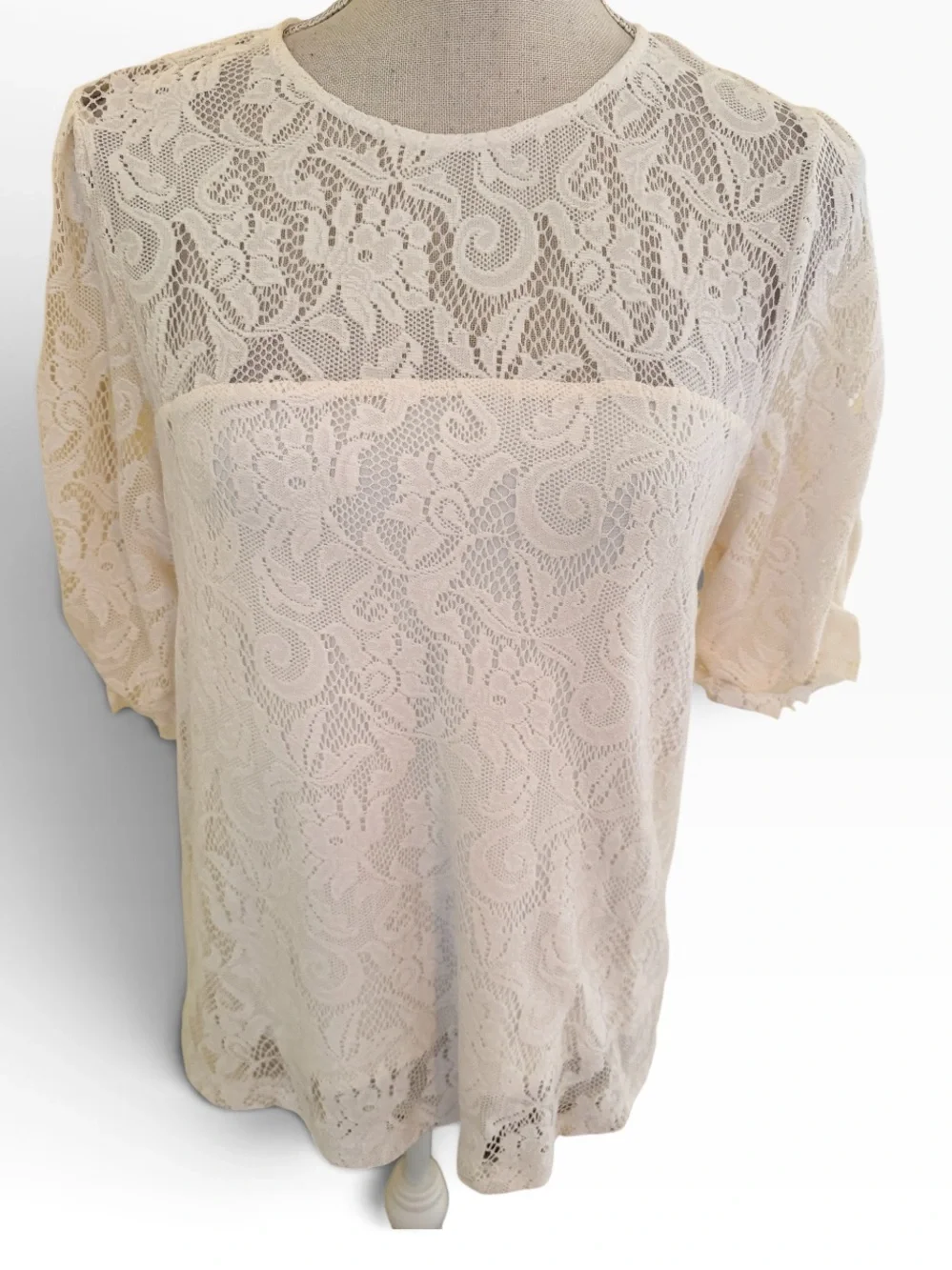 Anthropologie White Lace Short-Sleeve Blouse